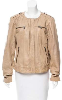 Andrew Marc Collarless Leather Jacket