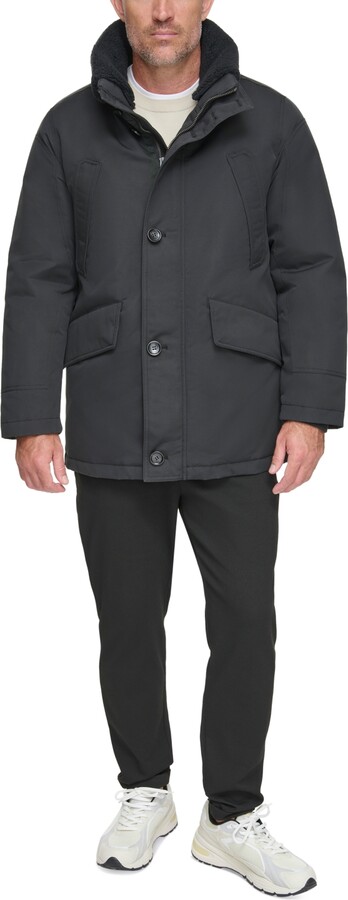 Andrew Marc Men's Wittstock Insulated Full-Zip Waxed Parka with Removable Fleece Trim