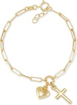 Thumbnail for your product : Macy's Children's Cross & Heart Paperclip Link Charm Bracelet in 14k Gold