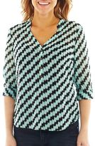 Thumbnail for your product : JCPenney a.n.a Mandarin Collar Chiffon Popover Top - Petite