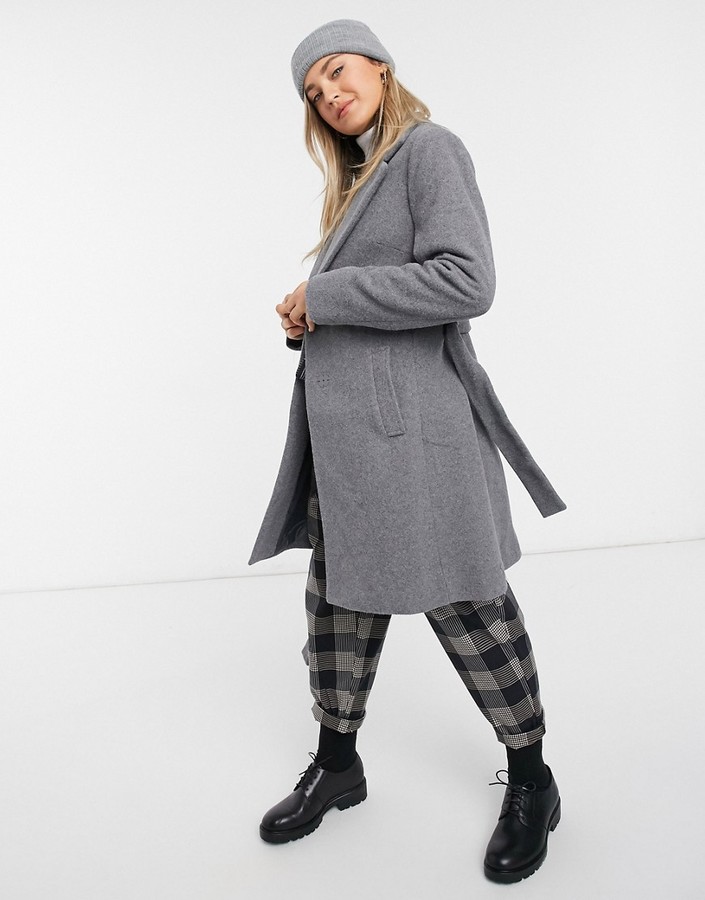New Look belted formal coat in gray - ShopStyle