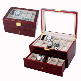 musiccrazyor 20 Grids Wood Watch Display Case Jewelry Storage Holder Gift Box Organizer