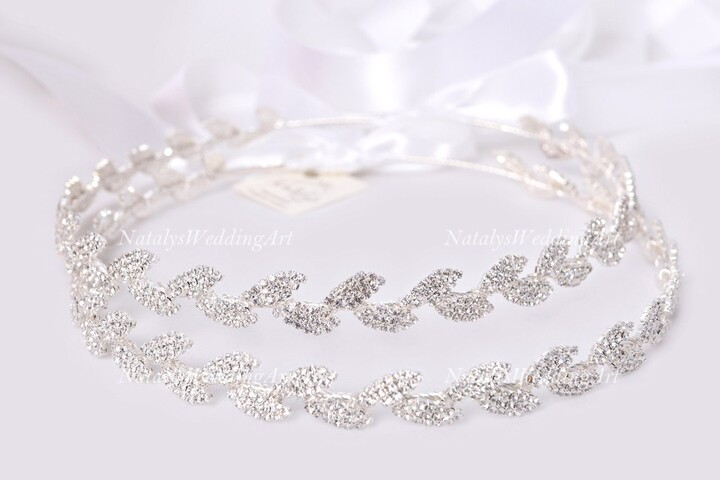 Etsy Stefana Greek Wedding Crowns Silver Plated Clear Crystal Leaf Stefana Orthodox Stephana Tiaras Handmade