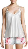 Thumbnail for your product : Oscar de la Renta Rose-Print Satin Boxer Pajamas Set, Pink/Ivory