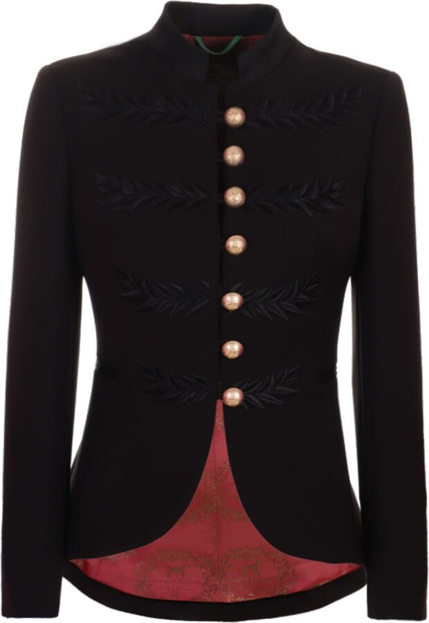 The Extreme Collection Black Military Blazer Mao Collar Golden Buttons Black Embroideries Renata