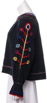 Ulla Johnson Silk Embroidered Long Sleeve Top