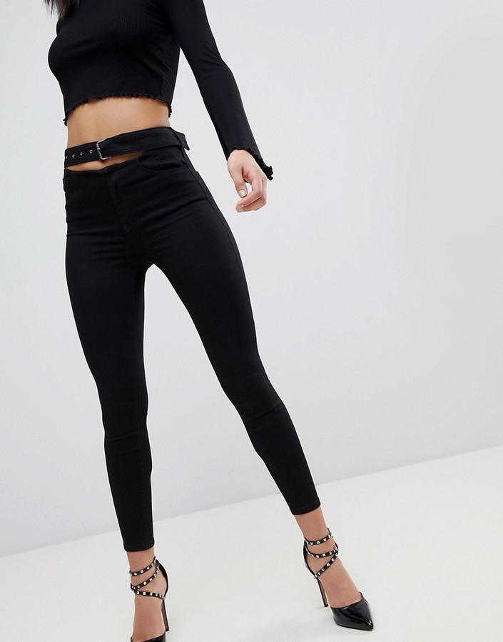 ASOS DESIGN high rise ridley 'skinny' jeans with bracelet waist in clean  black - ShopStyle