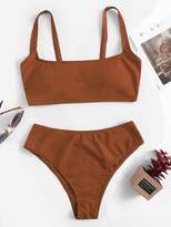 Thumbnail for your product : Shein Scoop Neck Top With High Waist Bikini Set