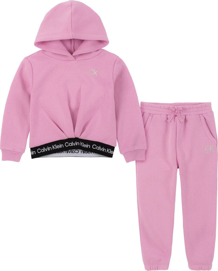 Calvin Klein Little Girls Fleece Logo-Waist Hoodie Sweatsuit Set, 2 Piece -  ShopStyle