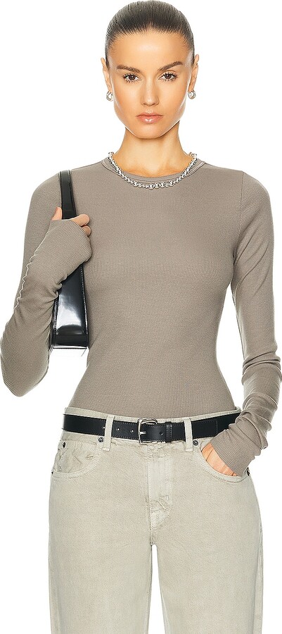 Eterne Long Sleeve Fitted Top in Taupe ShopStyle