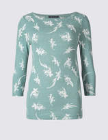 Thumbnail for your product : M&S Collection Pure Cotton Floral Print 3/4 Sleeve T-Shirt