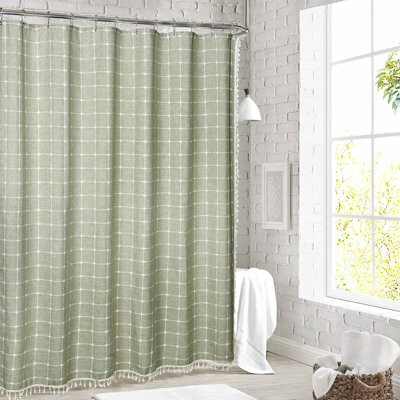 Homechoice International Group Boho Waterproof Plaid Shower Curtains with Tassel for Bathroom
