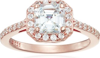 Amazon Collection Rose Gold-Plated Sterling Silver Infinite Elements Cubic  Zirconia Asscher Center Halo Ring Size 6 - ShopStyle
