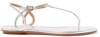 Aquazzura Almost Bare Flat Metallic Leather Sandals - Womens - Silver