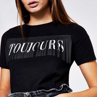 River Island Womens Black 'Toujour' fringe short sleeve T-shirt