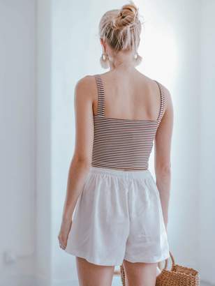 Goodnight Macaroon 'Kaia' Striped Ribbed Camisole Cropped Top