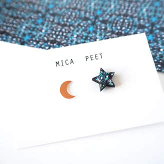 Mica Peet Moon And Star Rose Gold Stud Earrings