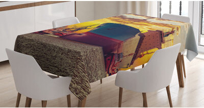 East Urban Home Ambesonne Nautical Tablecloth, Giant Transportation Ship Escorting Tugs Leaving Port City Water At Sunset Marine, Rectangular Table Cover For Dining R