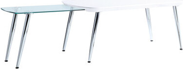 Latitude Run Chic Modern Patina White & Coffee Table - Pull-Out Tabletop Function, Tempered Glass Decoration, Stable Legs, Synthetic Wood Made Fashionable Build