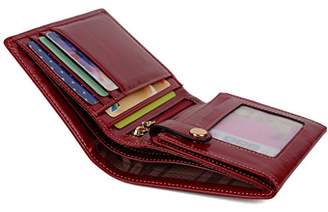 YALUXE Women's Compact Leather Billfold Pocket Wallet with ID Window