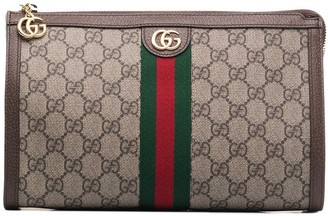 Gucci beige and brown GG logo leather makeup bag