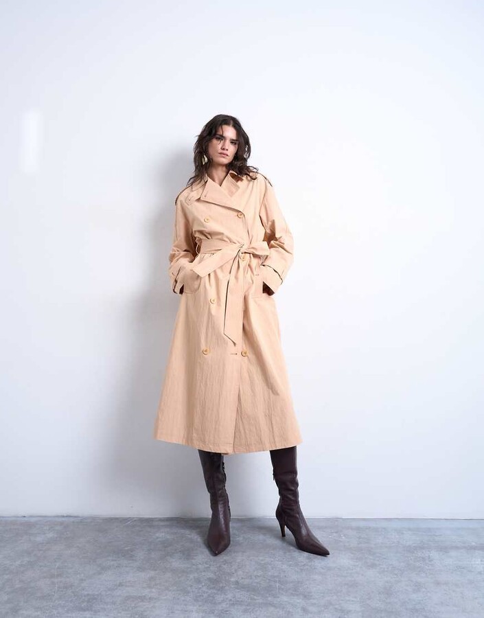 Topshop longline nylon trench coat in peach