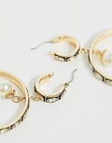Thumbnail for your product : ASOS Design DESIGN hoop earrings with crystal and pearl drop in gold tone