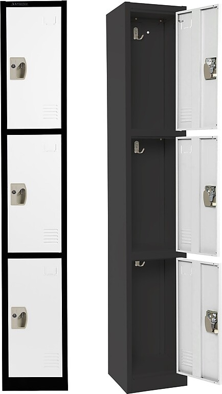 AdirOffice 72'' 3-Tier Black and White Storage Locker (ADI629-203-B-W)