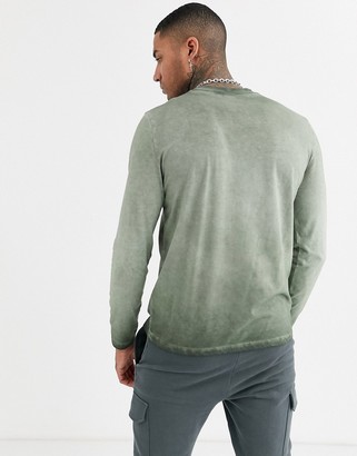 ASOS DESIGN long sleeve t-shirt with pigment wash in khaki