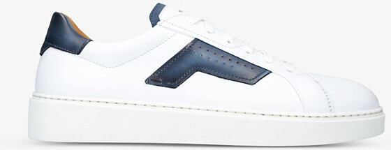 Magnanni Mens White/Navy Lotto Logo-Embossed Leather Low-Top Trainers Eur 42 / 8 Uk Men
