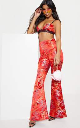 PrettyLittleThing Red Oriental Jacquard Lace Trim Bralet