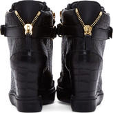 Thumbnail for your product : Giuseppe Zanotti Black Leather Croc-Embossed Lorenz Wedge Sneakers