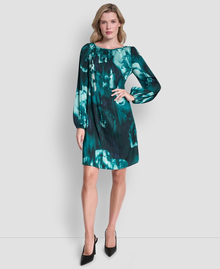 DKNY Women's Long Sleeve Release Pleat Shift Dress