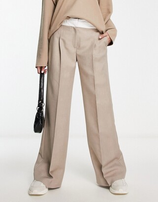Miss Selfridge foldover waistband wide leg pants in taupe - ShopStyle