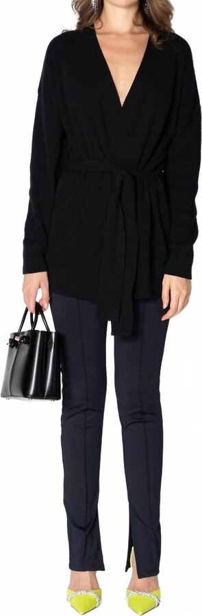 nu-in Waist Tie Slender Knit Relaxed Cardi In Black