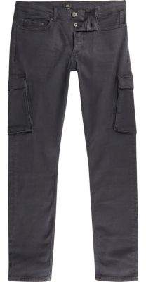 River Island Mens Grey skinny fit cargo jeans