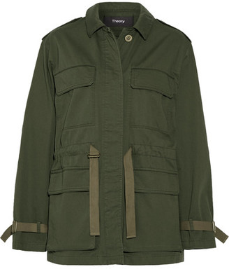 Theory Thornwood Grosgrain-trimmed Cotton-twill Jacket - Army green