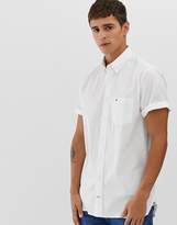 Thumbnail for your product : Tommy Hilfiger short sleeve button down poplin shirt stretch fit with pique flag logo in white