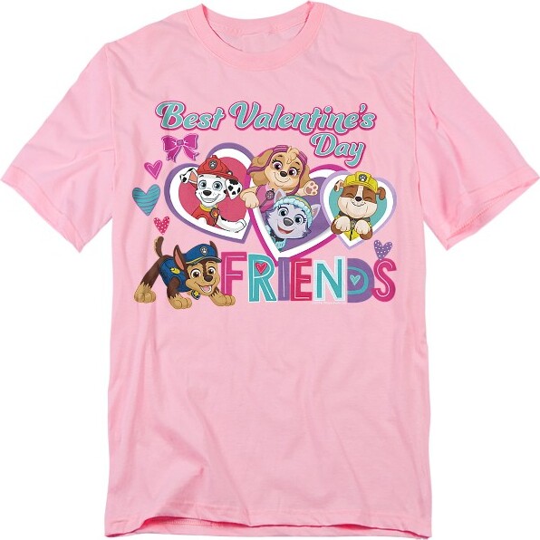 Paw Patrol Men'sPawPatrolBestValentine'sDayFriendsChaseSkyeRubbleT-Shirt,Pink,4XLarge