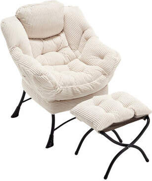 Lazy Chair With Ottoman, Modern Lounge Accent Chair With Armrests And A Side Pocket, Leisure Upholstered Sofa Chair Reading Chair With Footrest For Sm