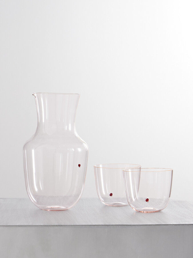 Lobmeyr Alpha Set Of Two Crystal Glass Tumblers And Pitcher - Pink