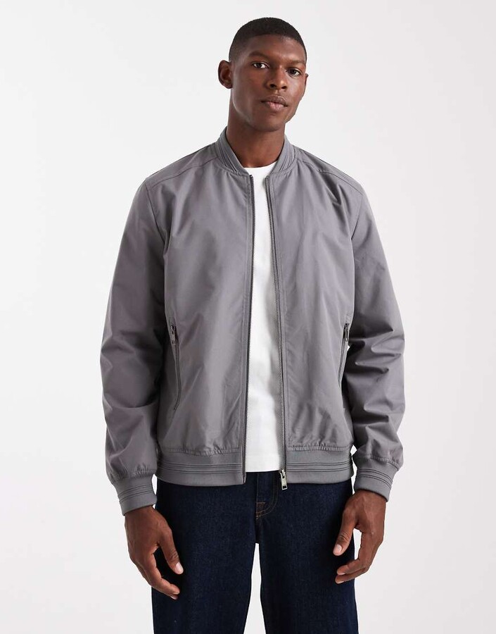 Threadbare zip front bomber jacket with pockets in slate gray