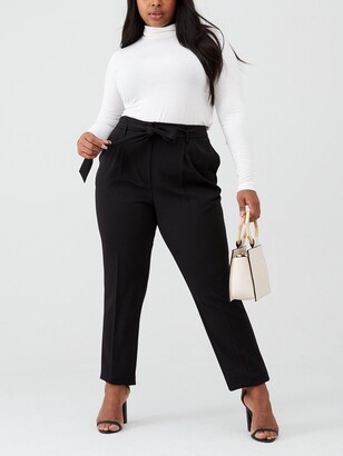 V By Very Curve Value Tie Waist Tapered Trouser Black