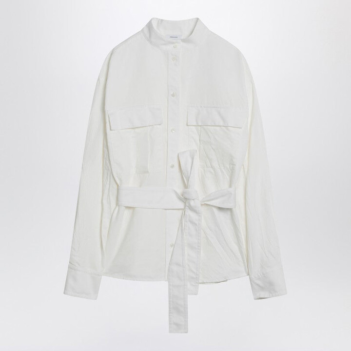 Ferragamo White Belted Shirt In Cotton Blend