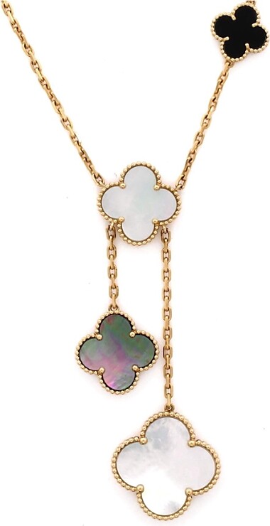 Pre-Owned Van Cleef & Arpels Magic Alhambra 6 Motifs Necklace 18K Gold and Mother of Pearl with Onyx 16.5\