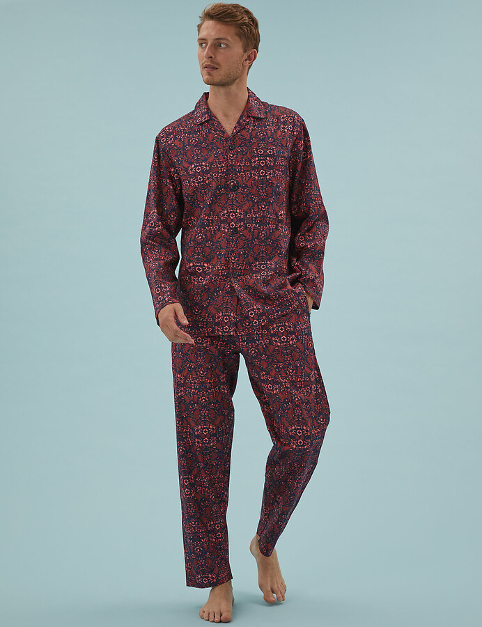 XXL NEW Mens Marks And Spencer Burgundy Check Long Sleeve Cotton Pyjamas PJ's S 