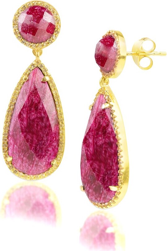 Maxcolor 18K Over Silver 2.20 Ct. Tw. Ruby Dangle Earrings