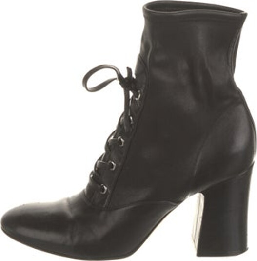 Gianvito Rossi Leather Mid-Calf Lace-Up Boots Black Round-Toes Lace-Up Closure at Uppers Includes Dust Bag Designer