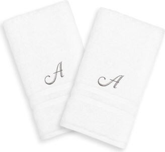 Linum Home Textiles Silver-Tone Denzi Single Letter Script 2-pack Monogram Hand Towel
