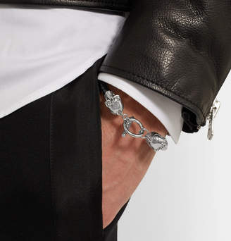 Alexander McQueen Silver-Tone And Leather Skull Bracelet